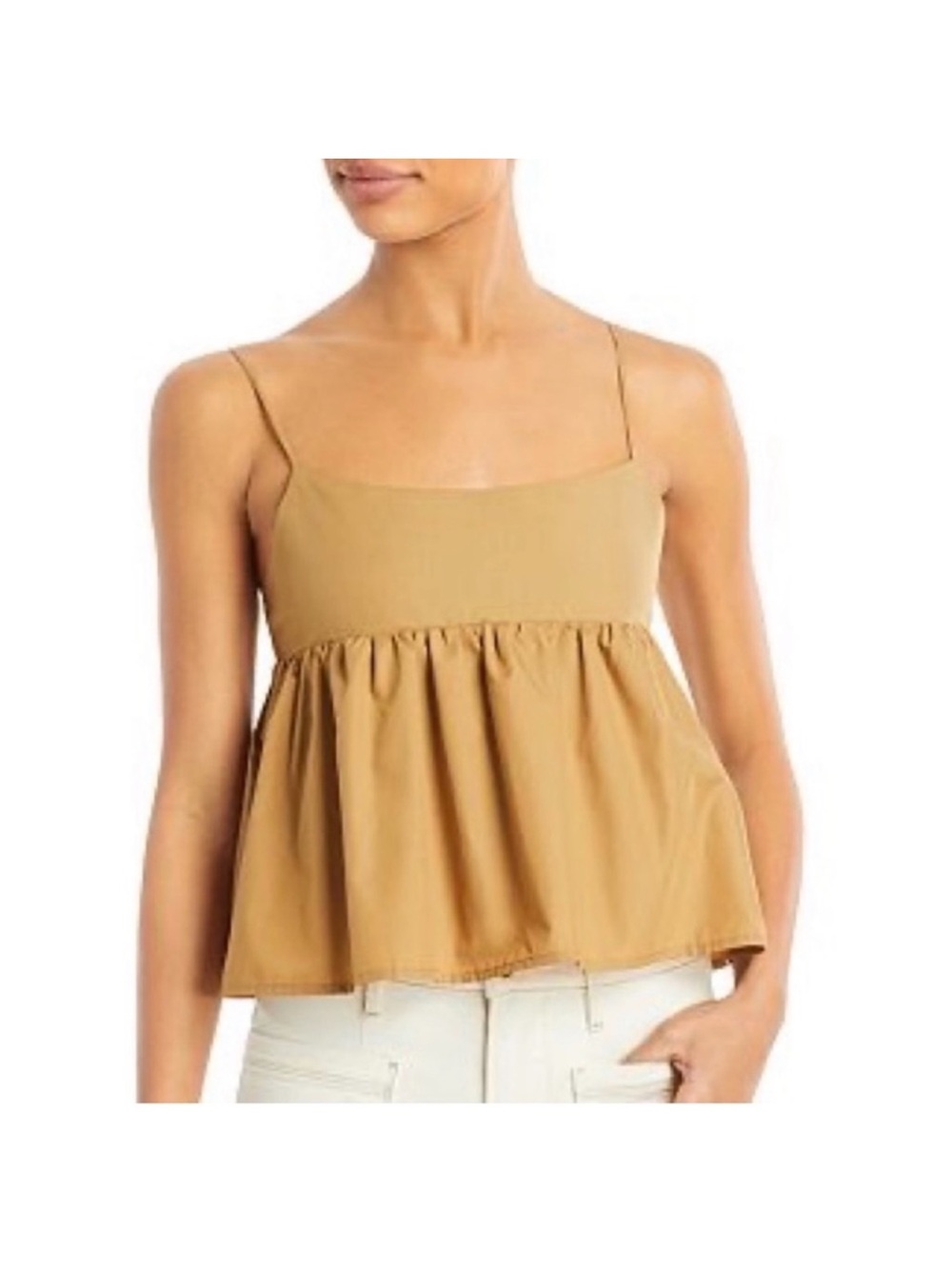 en Saison Tan Bow spaghetti strap peplum crop top in a size Large.